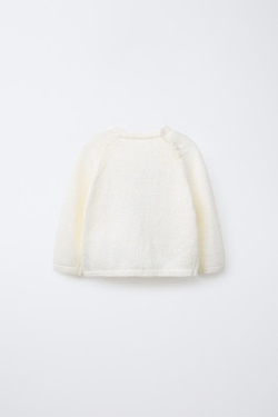 ZARA ТРИКОТАЖНЫЙ ДЖЕМПЕР С ВЫШИТОЙ НАДПИСЬЮ, ЭКРЮ