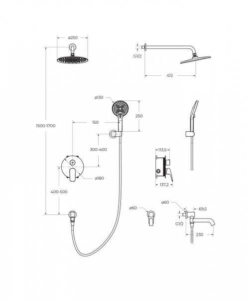 Душевой комплект BelBagno Marino MARINO-VDSET-CRM , хром