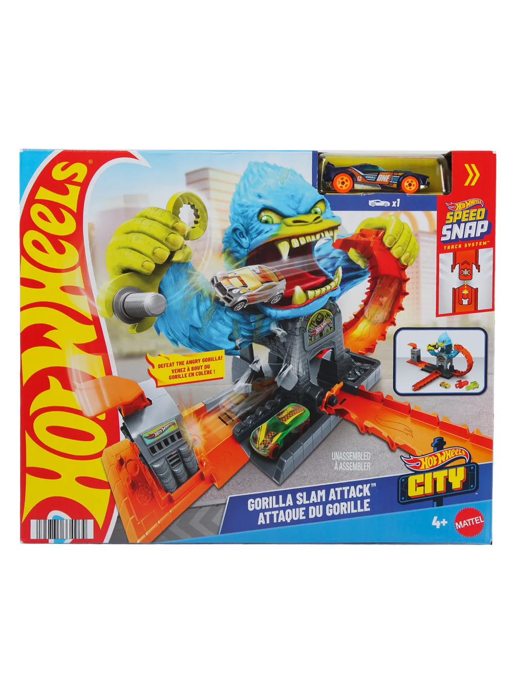 Автотрек Hot Wheels City «Горилла Гараж» JHL92 | Hot Wheels City Gorilla Slam Attack | игровой набор с гаражом 4+