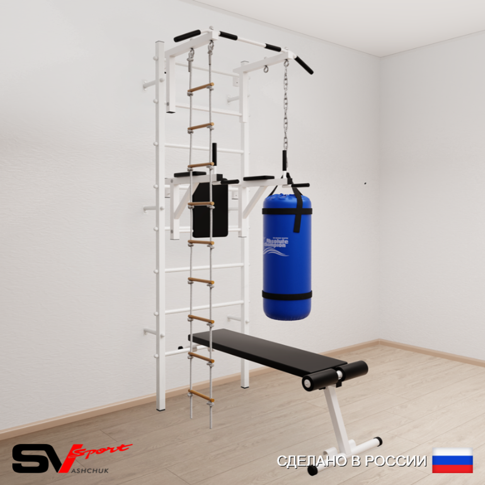 Шведская стенка Sv Sport усиленная 6823 (Турник стандарт/Брусья/Скамья/Лестница/Цепь/Мешок 30кг)