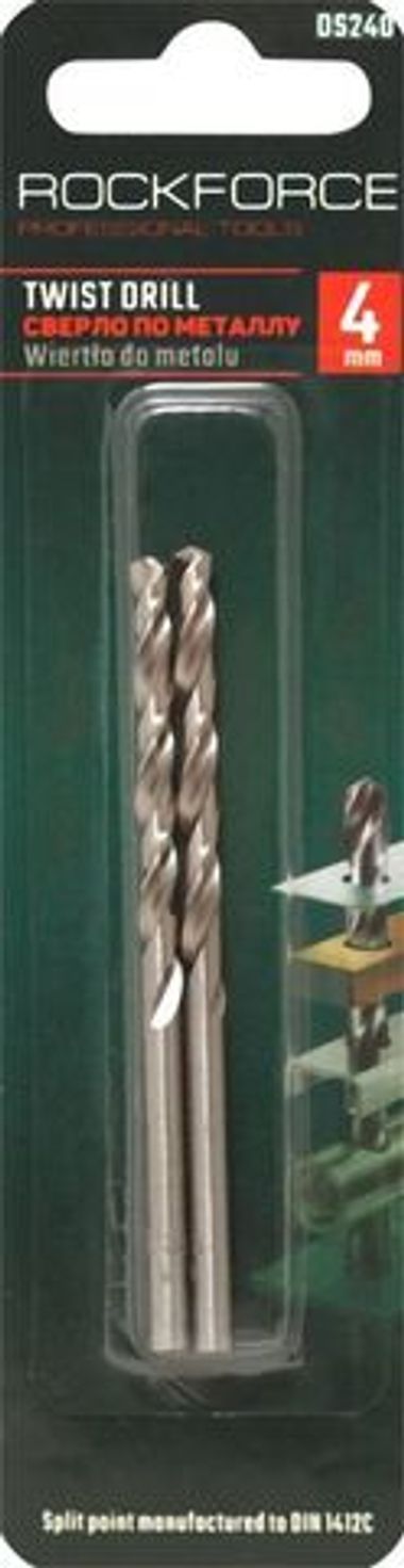 Сверло по металлу 4мм HSS(2шт), в блистере RockForce##Rock FORCE RF-DS240