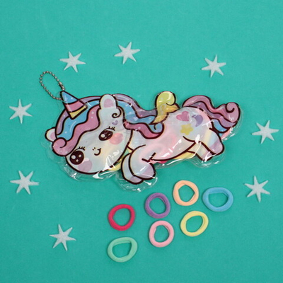 Резинки детские для волос 30шт (+-2 шт)»Фантазия- Единорожек», микс 4 цвета, с цепочкой, 18*9см