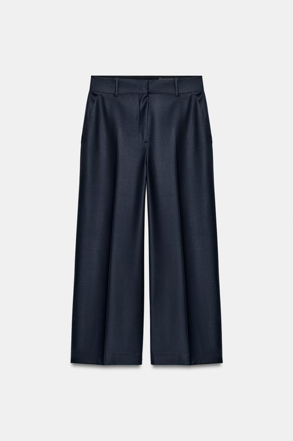 ZARA БРЮКИ ИЗ СМЕСОВОЙ ШЕРСТИ С ЗАУТЮЖЕННЫМИ СТРЕЛКАМИ — ZW COLLECTION, МОРСКОЙ СИНИЙ