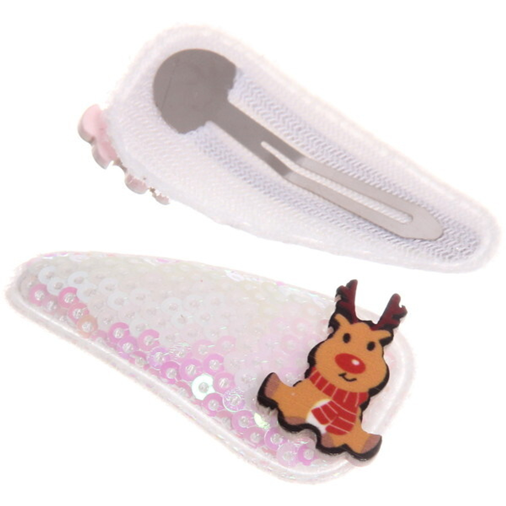 Зажимы для волос 2шт «Новогодние друзья- Оленёнок», микс 2 цвета (красный, белый),5,4*2,5 см