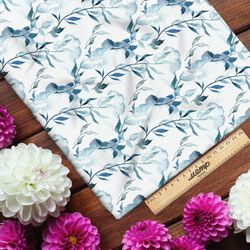 Ткань интерлок синевато-голубые листья