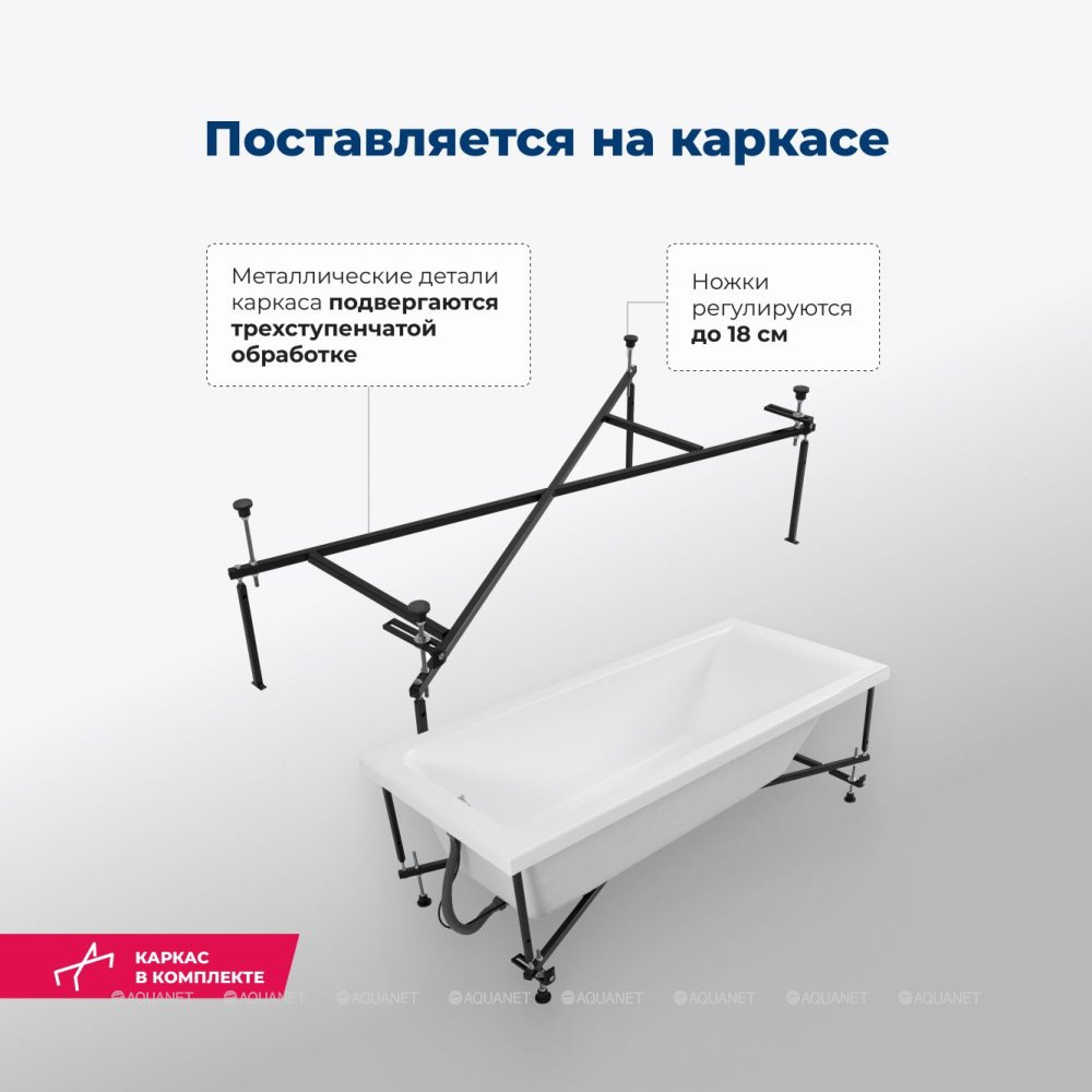 Акриловая ванна Aquanet (Акванет) Bright 180x75 с каркасом