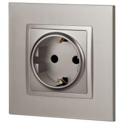 Розетка ЭРА Elegance 14-2102-16 2P+E Schuko со шторками, 16А-250В, титан