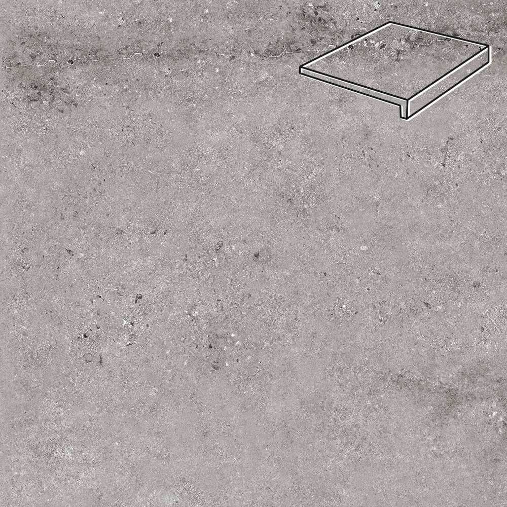 Stroeher - Gravel Blend 962 grey 294х340х35х11 артикул 9430 - Клинкерная ступень прямоугольная рядовая Loftstufe