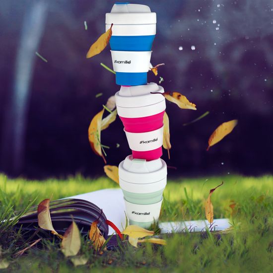 Стакан складной силиконовый 350 мл. Kamille KM 2034 с пластиковой накладкой