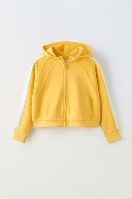 ZARA КУРТКА С КАПЮШОНОМ И КОНТРАСТНЫМИ ПОЛОСАМИ, ЖЕЛТЫЙ