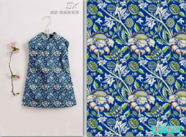 Wandle СИНИЙ В СТИЛЕ У. МОРРИСА100% хлопок Handmade Fabrics 4