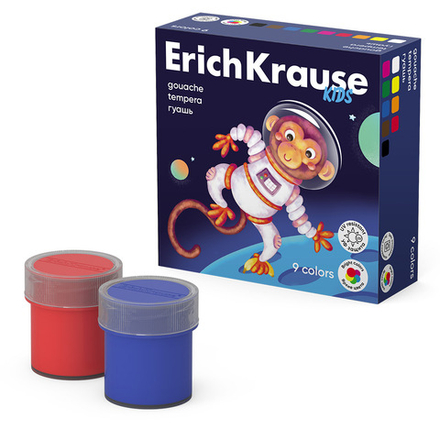 Гуашь 9цв 180мл Erich Krause Kids Space Animals с УФ защитой яркости