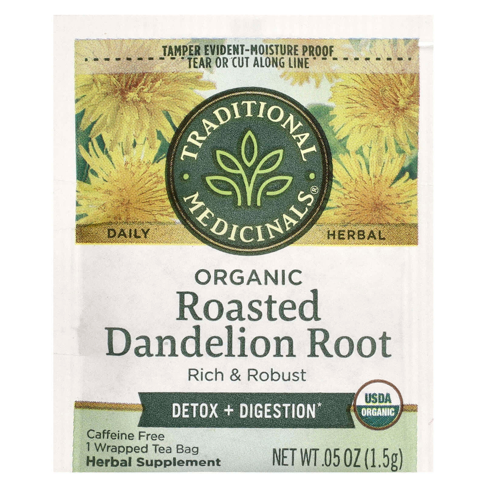 Traditional Medicinals, Органический травяной чай, обжаренный корень одуванчика, без кофеина, 48 чайных пакетиков, 72 г (2,53 унции)