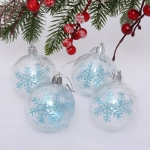 Новогодние шары 6 см (набор 4 шт) «Фантастические снежинки», голубой