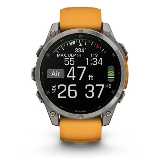 Умные часы Garmin Fenix 8, 51 мм, AMOLED, Sapphire Titanium with spark orange/graphite silicone band