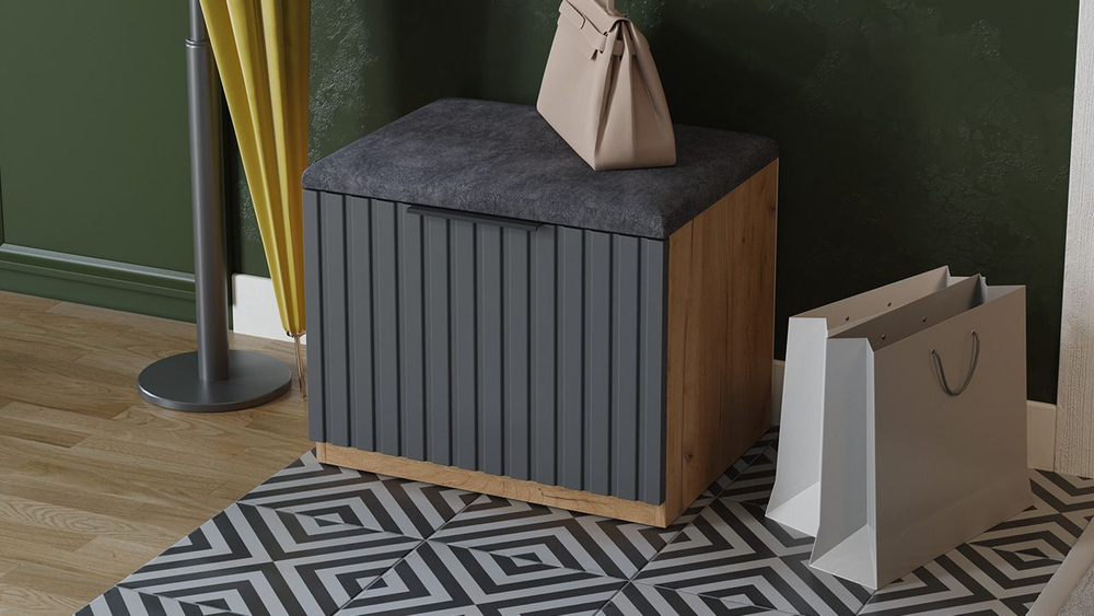 Прихожая с вешалкой комплект мебели Дуб Крафт золотой/Графит матовый 145х43х226 см