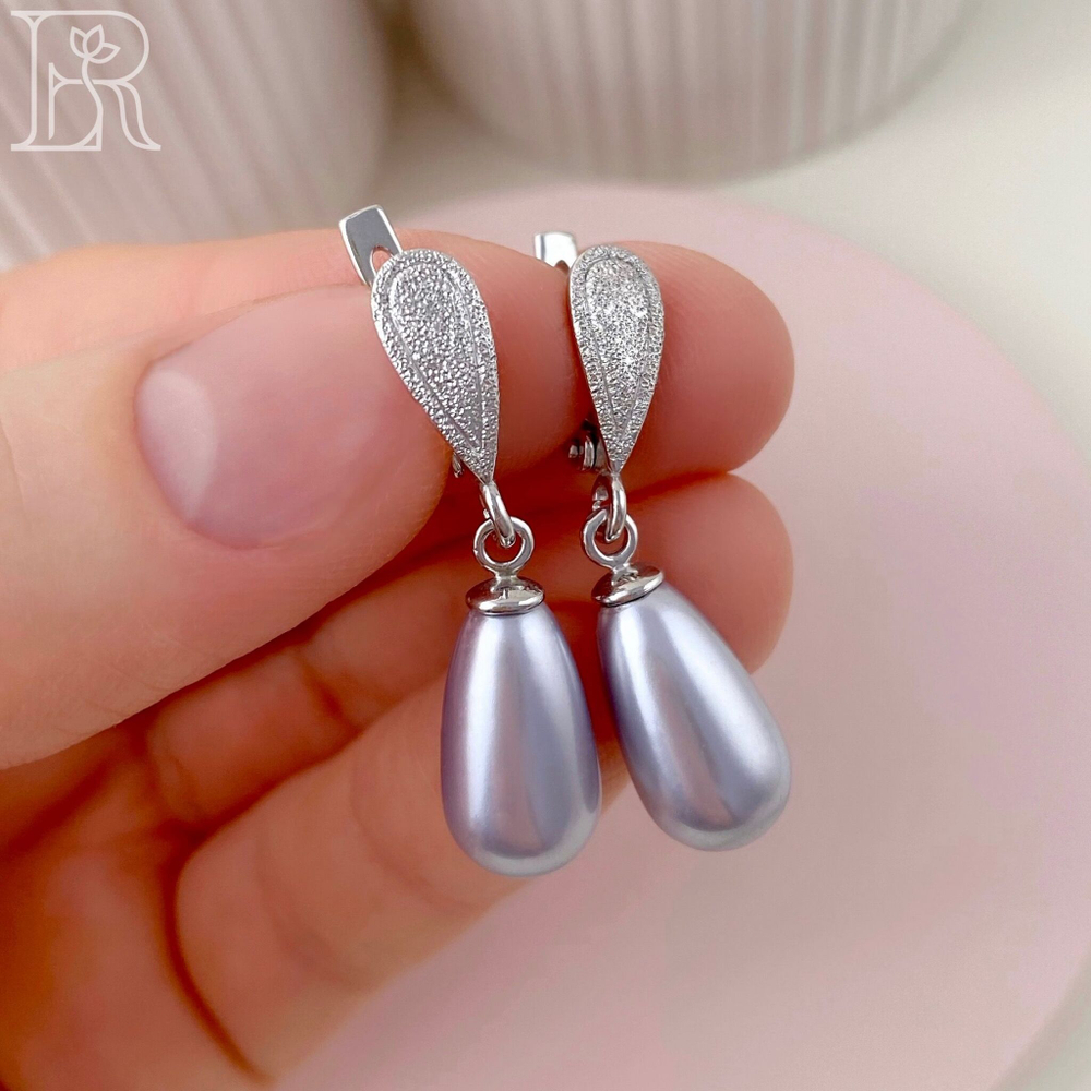 LEFIREL' Серьги серебряные женские "Амина" с жемчугом Swarovski / ювелирные украшения из родированного серебра 925