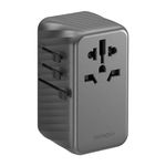 Универсальное сетевое зарядное устройство Energea TravelWorld Adapter GaN120 мощностью 120 Вт (1 розетка, 3 USB-C, USB-A) (GaN) L-образный туристический мощный адаптер питания. Есть LED-индикация, поддержка PD, QC 3.0 и PPS