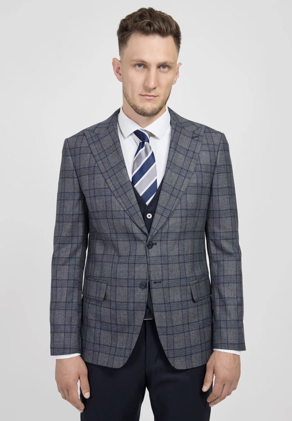Мужской классический костюм (серо-синий) А36