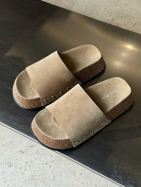 Бежевые замшевые шлепанцы на пробковой подошве