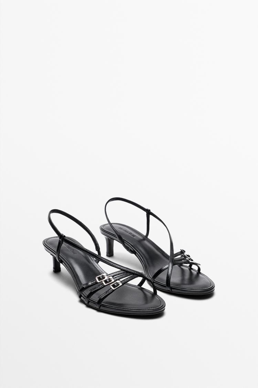 Massimo Dutti Кожаные сандалии на каблуке с пряжками, черный