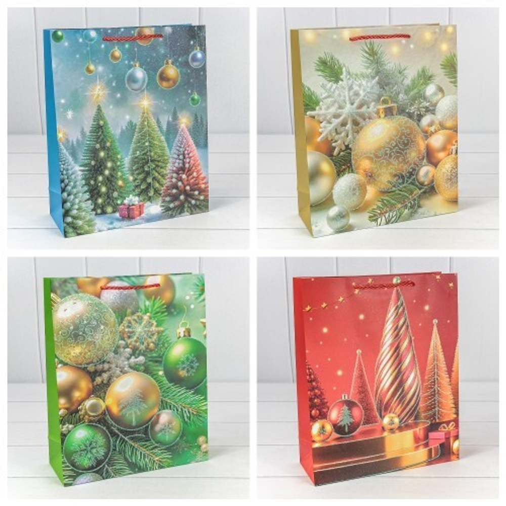Пакет подарочный 26 х 32 х 10 см Набор 4 шт "Новый год" (Микс)