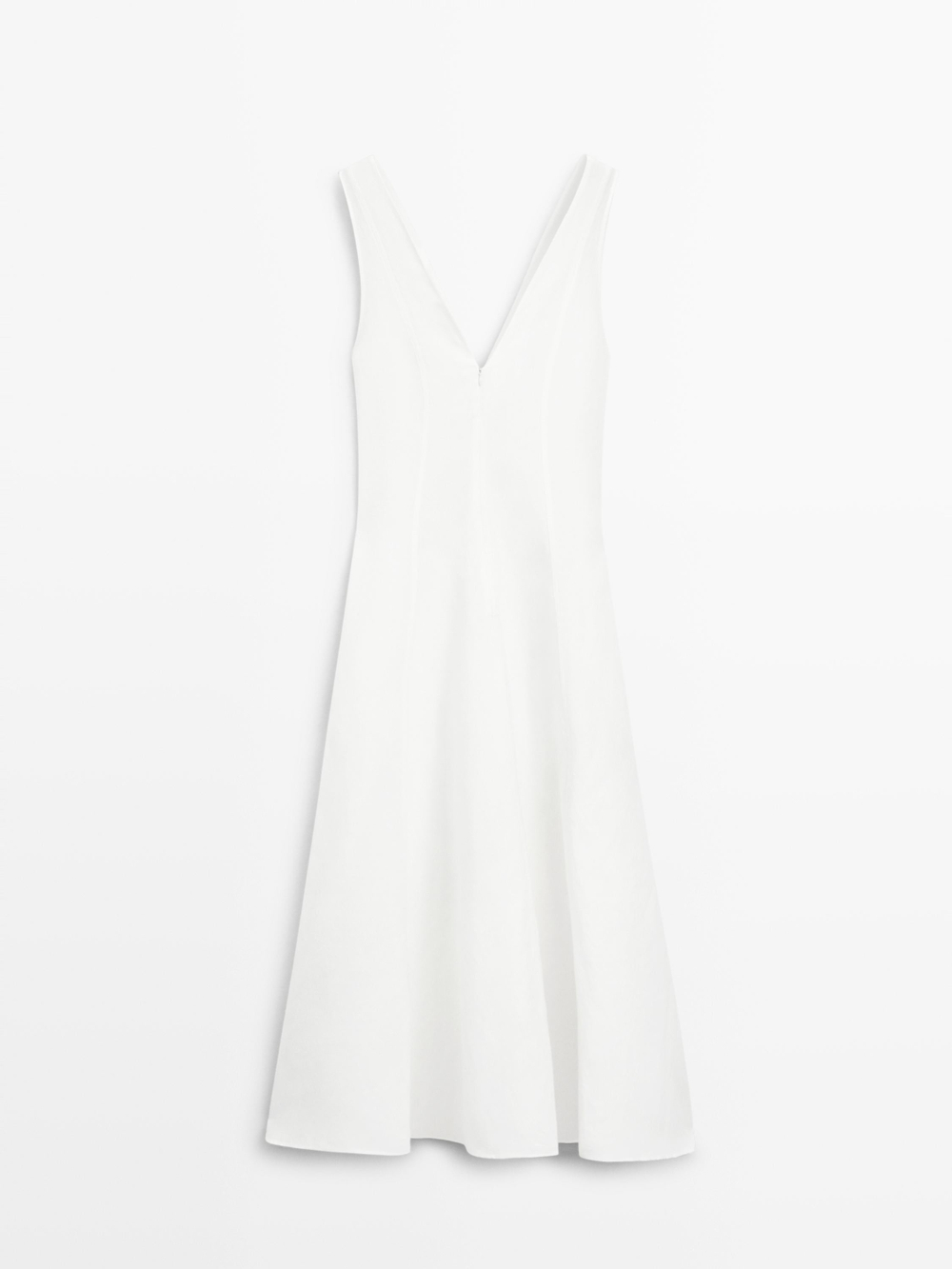 Massimo Dutti Струящееся льняное платье миди, белый