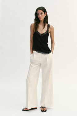 ZARA АСИММЕТРИЧНЫЙ ТОП В СТИЛЕ РУСТИК С КРУЖЕВОМ, ЧЕРНЫЙ