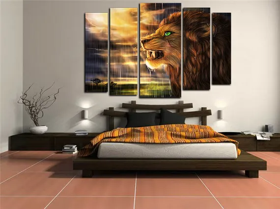 Модульная картина "Зеленоглазый лев"