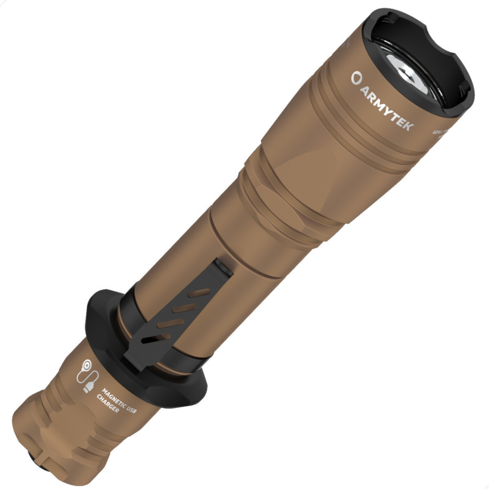 Фонарь светодиодный тактический Armytek Dobermann Pro Magnet USB Sand, 1400 лм, теплый свет, аккумул