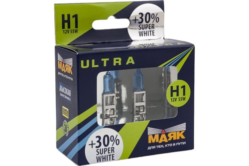 Лампа H1 12V 55W P14,5s набор +30%  ULTRA  SUPER WHITE (МАЯК)