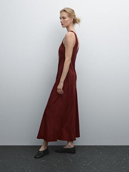 Massimo Dutti Атласное платье миди с горловиной халтер, черепичный