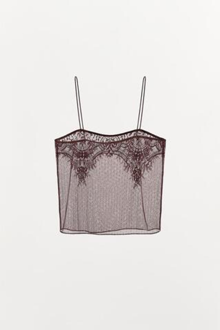 ZARA ТОП С КРУЖЕВНЫМИ БРЕТЕЛЯМИ, КОРИЧНЕВЫЙ
