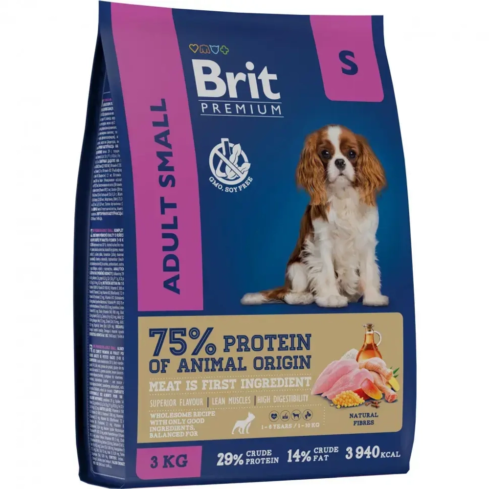 Brit premium dog adult small сухой корм для взрослых собак мелких пород с курицей - 3 кг