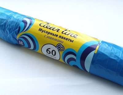 Мусорные мешки 60л/10шт с завязками синие «Clear Line»