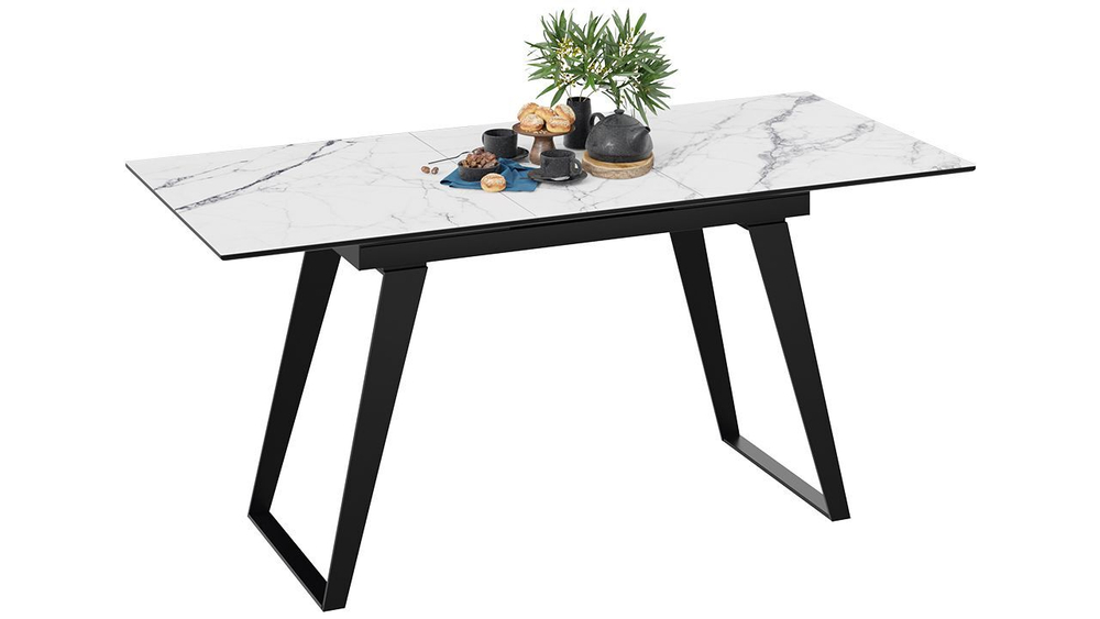 Стол кухонный обеденный раздвижной Черный муар/Стекло глянцевое черный мрамор 140(180)х80х77 см