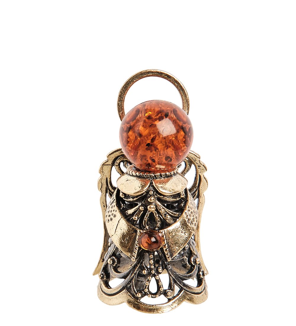AM-2230 Фигурка «Колокольчик-Ангел» (латунь, янтарь)