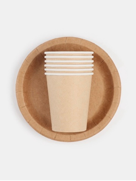 Посуда бумажная одноразовая «Крафт», 6 стаканов, 6 тарелок