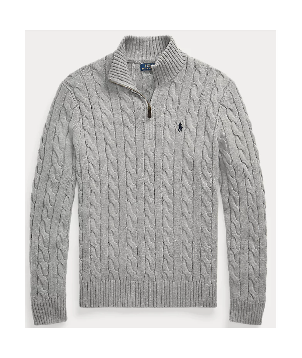 Свитер из хлопка с косой вязкой и застежкой-молнией на четверть длины Polo Ralph Lauren