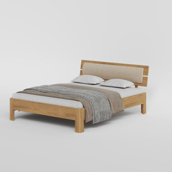 Кровать, 160x200, Баямо, массив дуба срощенный, мягкое изголовье светлое, натуральный