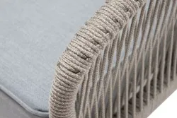 "Канны" кресло плетеное из роупа, каркас алюминий светло-серый (RAL7035) муар, роуп серый меланж круглый, ткань светло-серая