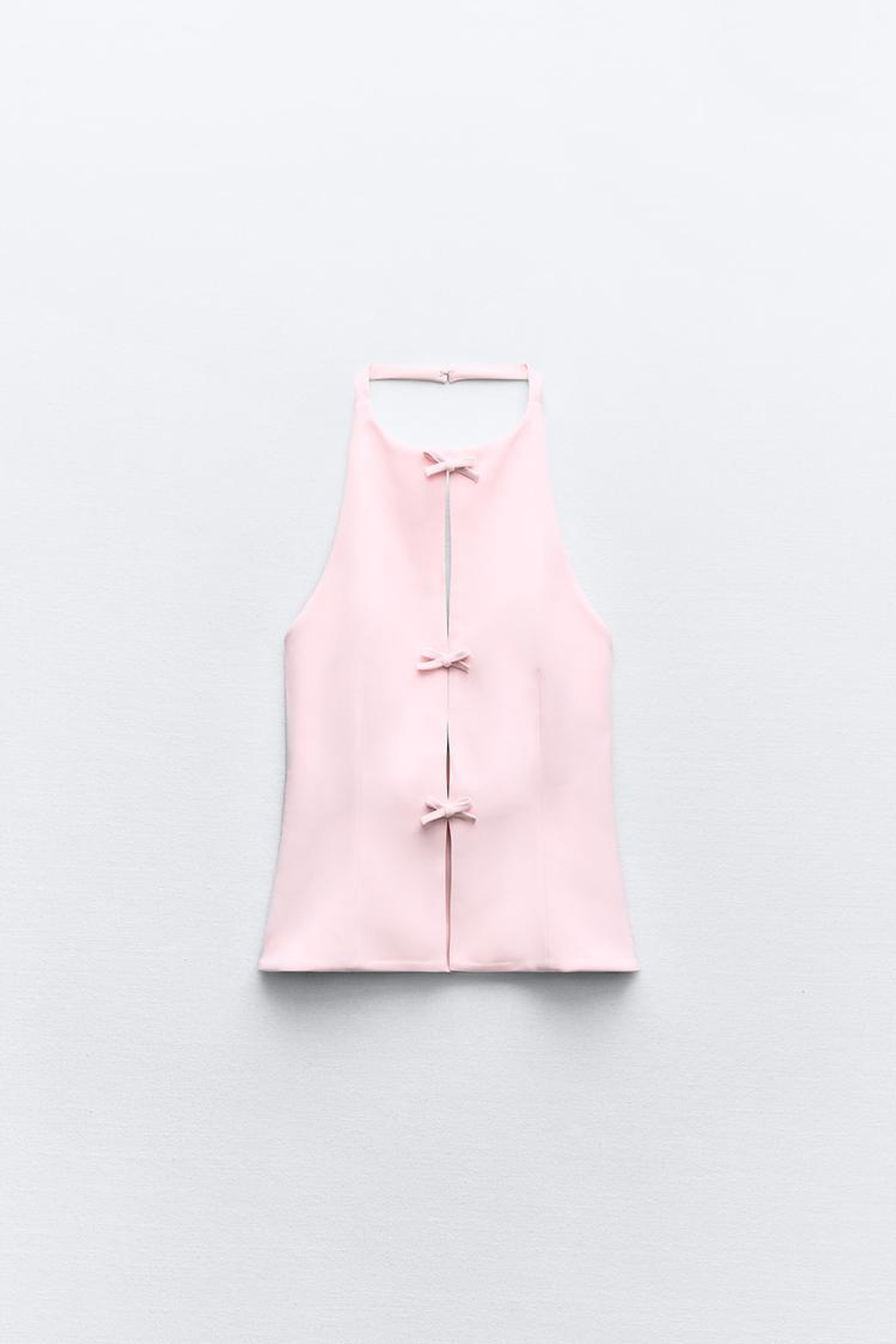 ZARA ТОП С ГОРЛОВИНОЙ ХАЛТЕР И БАНТАМИ, ПАСТЕЛЬНО-РОЗОВЫЙ