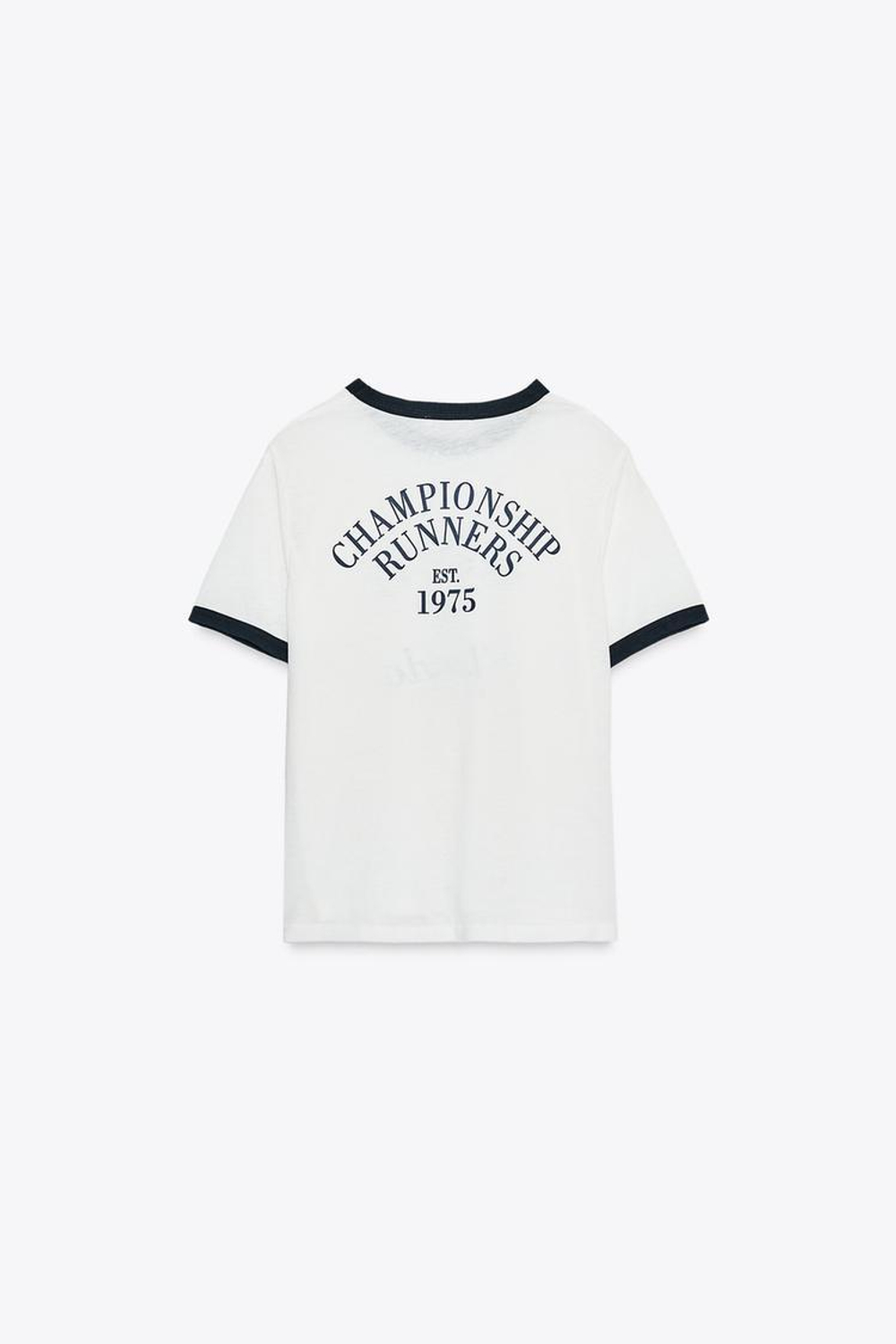 ZARA ФУТБОЛКА ИЗ ЖАККАРДОВОЙ ТКАНИ С НАДПИСЬЮ, ЖЕЛТОВАТО-БЕЛЫЙ