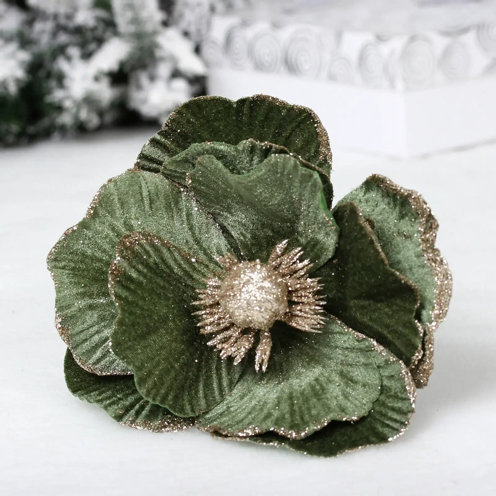 Украшение новогоднее «Пуансеттия - Нежное прикосновение» 17 см, Нежно-зеленый