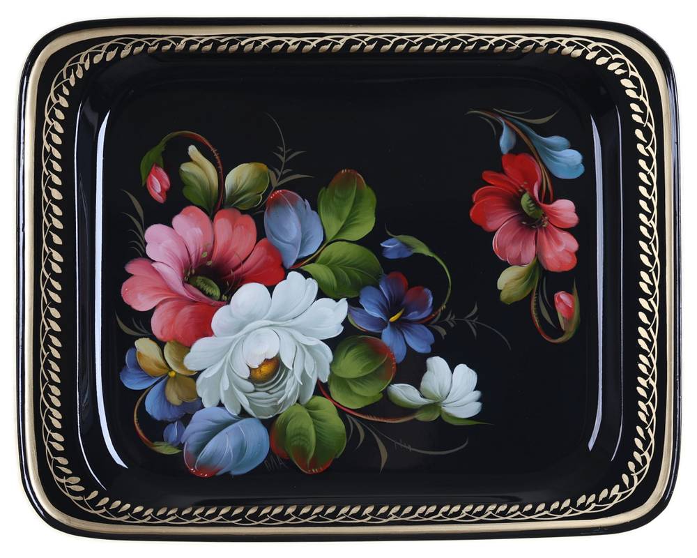 Жостовский поднос декоративный, размер 33х26 см (A13), металлический