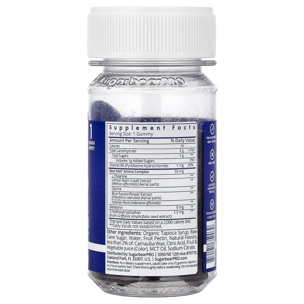 SugarbearPro, для сна, 5 жевательных таблеток с аминокислотами HTP, 32 жевательных таблетки