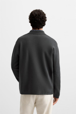 ZARA ПОЛО ИЗ СМЕСОВОЙ ВИСКОЗЫ, АНТРАЦИТОВО-СЕРЫЙ