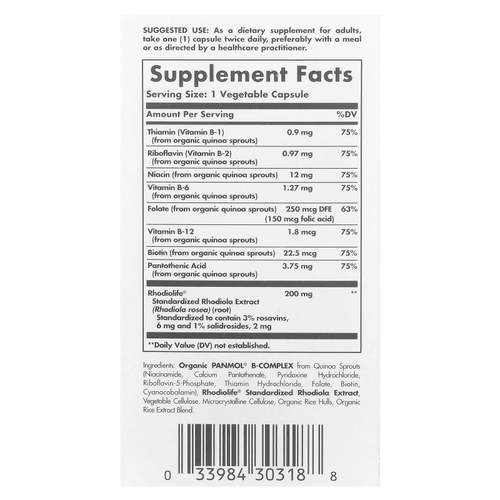 Solgar, Daily Stress Support, родиола и комплекс витаминов группы B, 60 растительных капсул