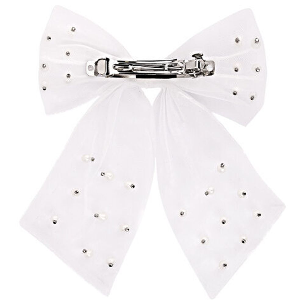 Заколка для волос 16х14 см, баретте с бантом и бусинами, белый, MONTE VITA, 457120