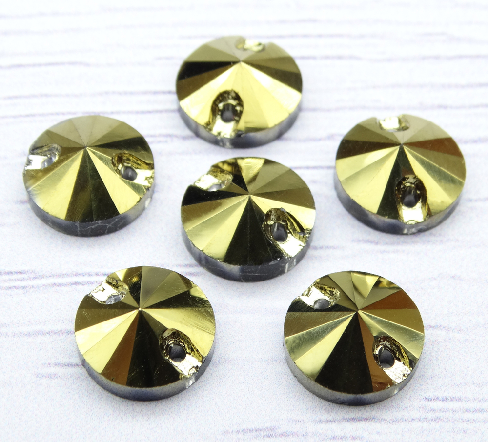 РИ021НН10 Хрустальные стразы круглые пришивные "риволи", золото металлик, размер: 10 мм, 10 шт.